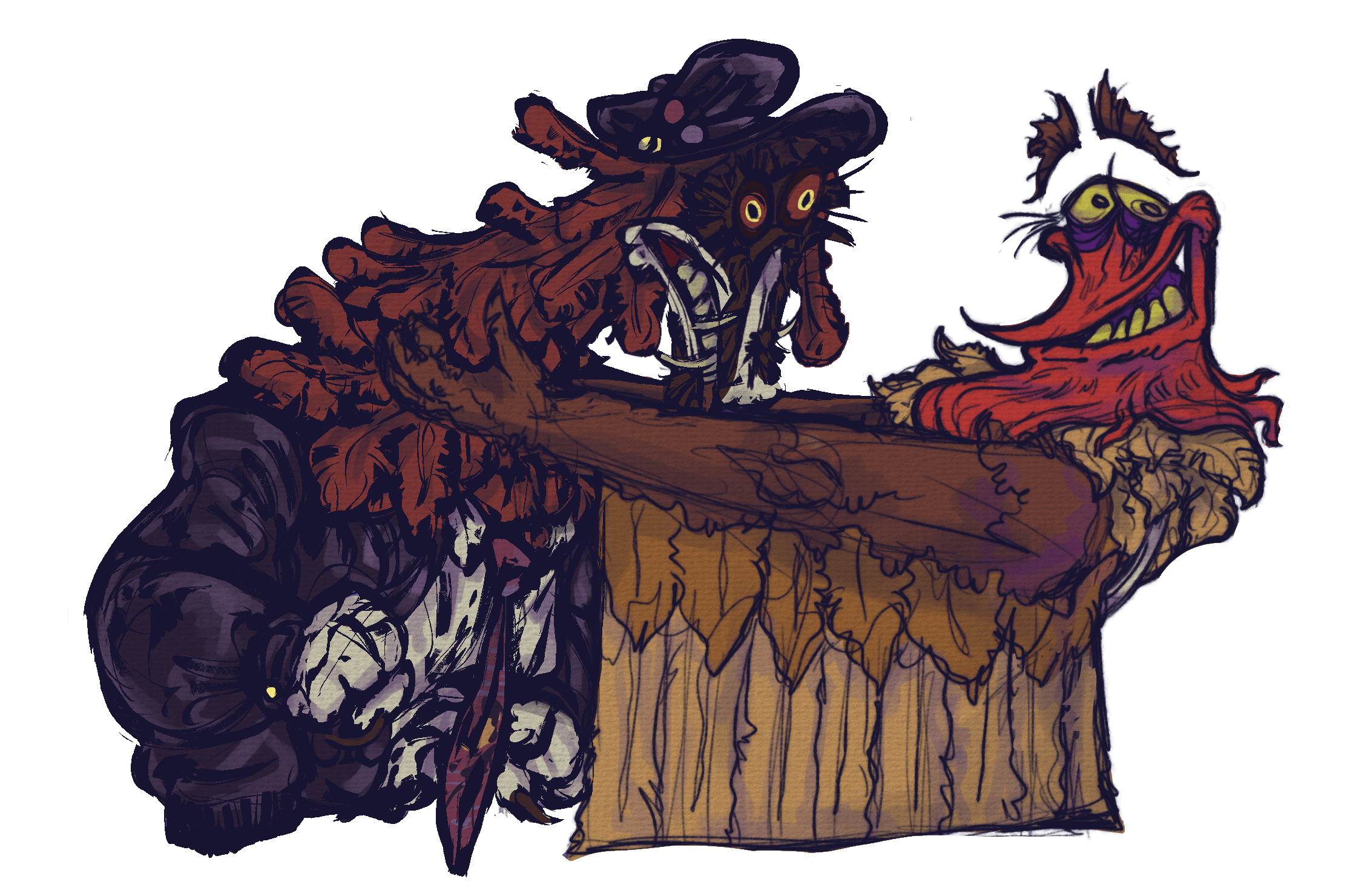 A sprite of Huh choking Xavier. Huh gives the viewer a confident smirk.